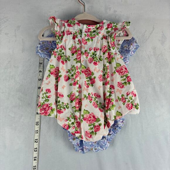 Romper Lot Of 2 Baby Girl 6 Mo Floral Rose Bow Bib Ribbon Spring Easter Church - Picture 3 of 9